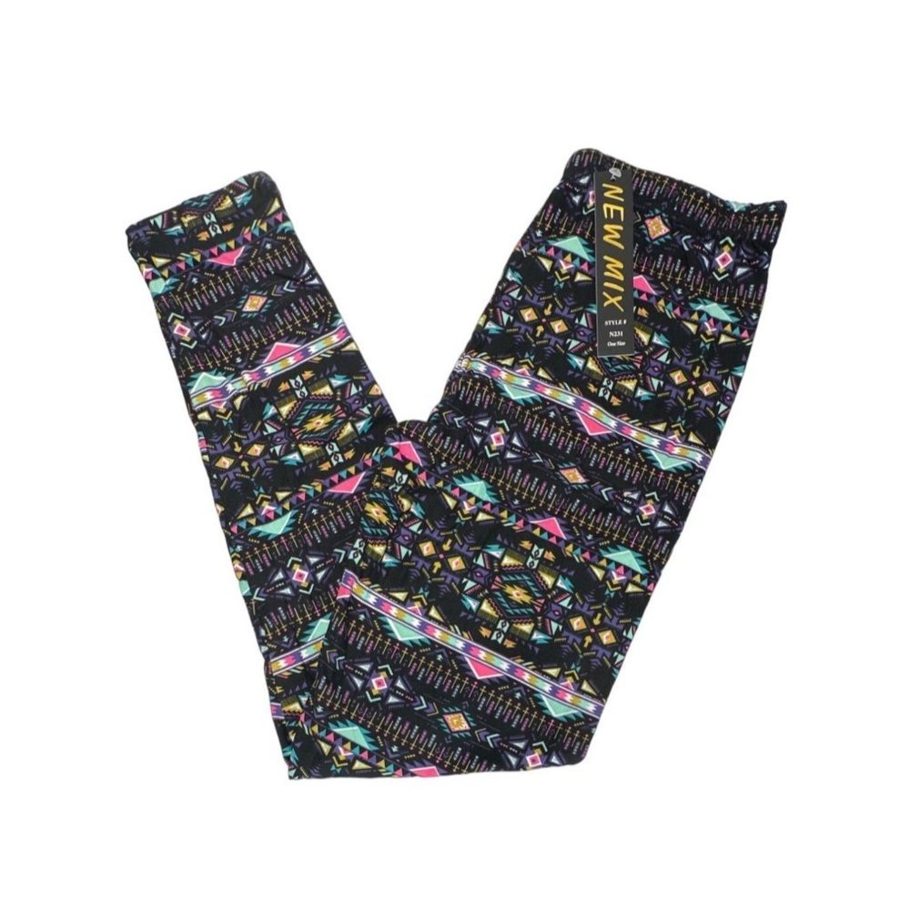 New Mix Soft Leggings Small Aztec Print Black Back to School!